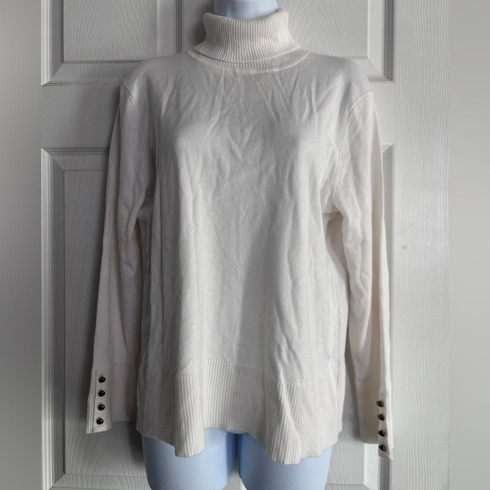 Cream Turtleneck Sweater with Button Detail